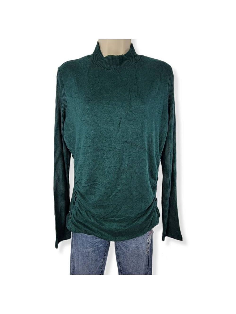 BCX Green Mockâcollar Sweater with side ruching LargeâJuniors
